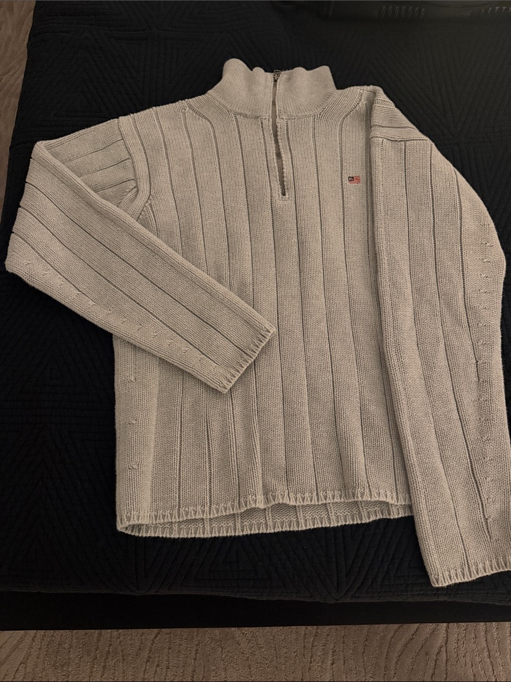 Ralph Lauren Grey Ribbed Quarter-Zip Sweater